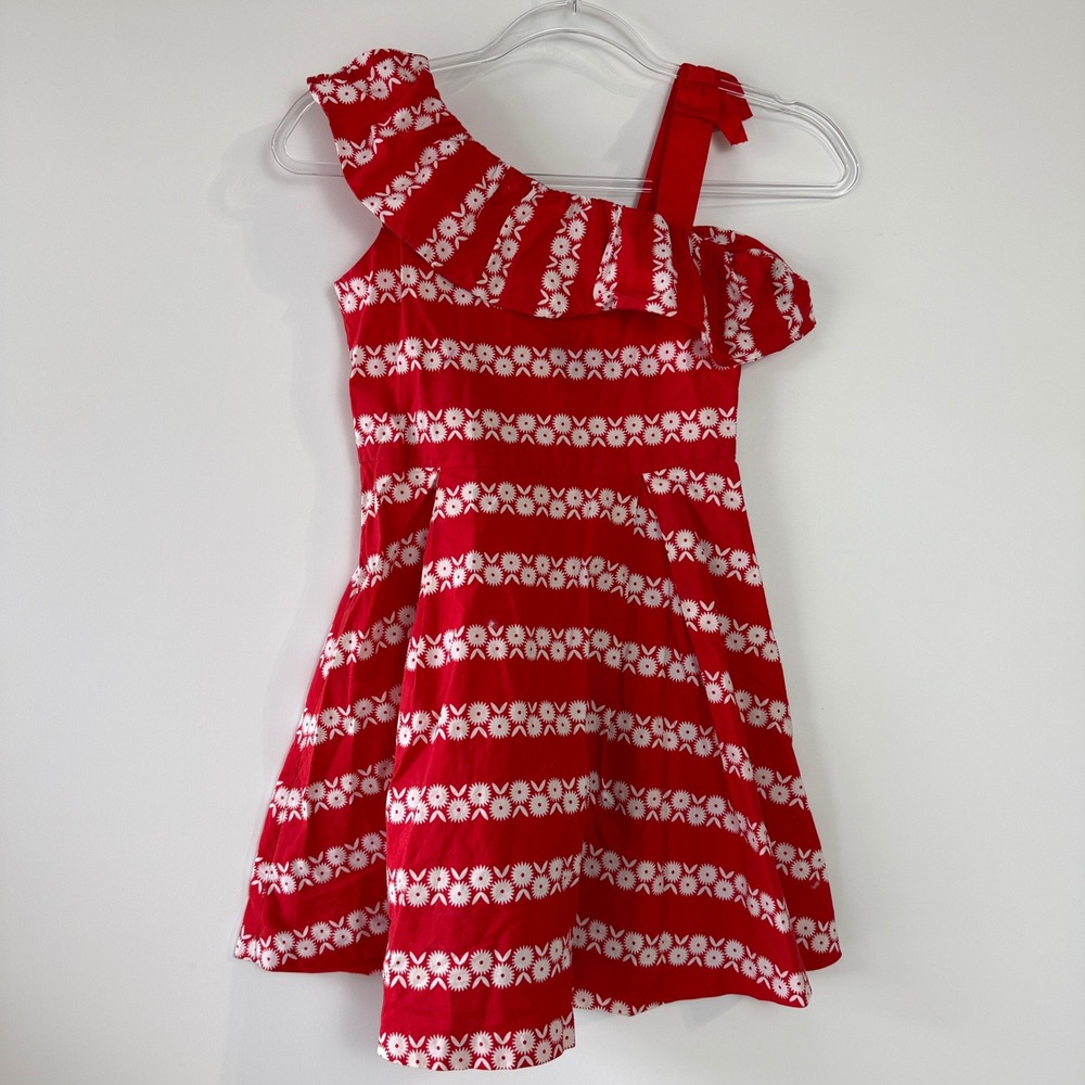 Janie and Jack One Shoulder Dress Kids 8 Red Floral Ruffle Bow 100041935
